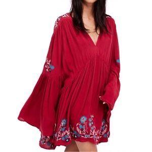 Free People Te Amo Crimson Tunic with Floral Accents